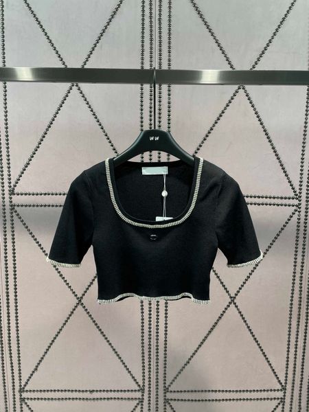 

23ss womens designer clothing womens knits diamond edge flat cut short style short sleeve knitted womens clothes, White