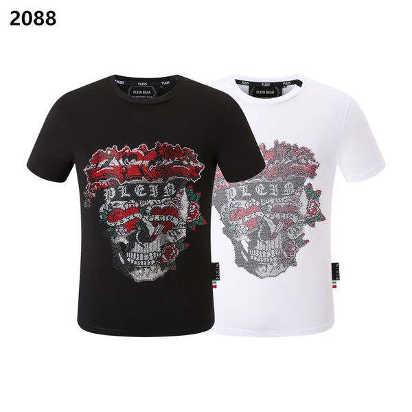 

plein bear t shirt mens designer tshirts brand clothing rhinestone pp skulls men t-shirt round neck ss skull hip hop tshirt tees 161264, White;black