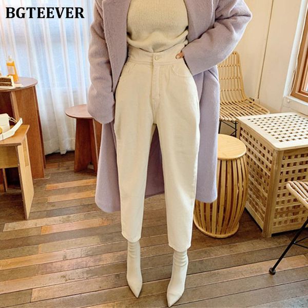 

jeans bgteever women harem jeans pants fashion high waist loose white denim jeans female buttons trousers spring 2021 streetwear, Blue