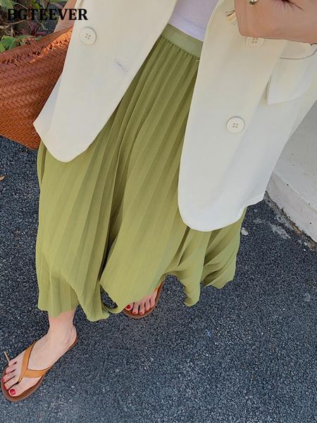 

dresses bgteever casual loose female pleated skirts elastic waist women aline skirts 2022 spring summer, White;black