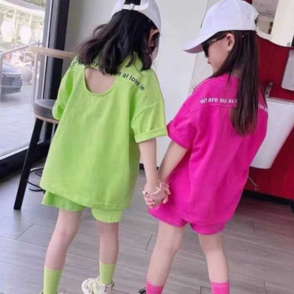 

clothing sets new summer girls suit baby short sleeve t-shirt +shorts 2pc girl outfits loose kids sportswear children cl aa230426, White