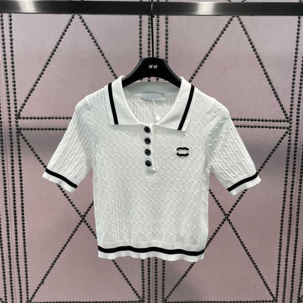 

23ss womens knits womens designer clothing color matching lapel twist pullover short sleeve knitted womens clothes a1, White