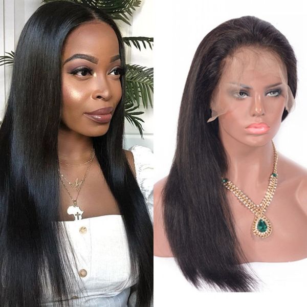 

brazilian human hair straight full lace wigs with baby hair pre plucked wig natural hairline 8-20 inch, Black;brown