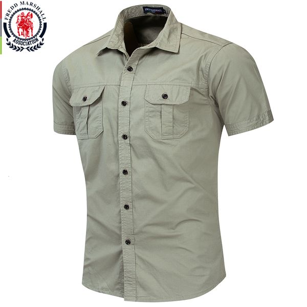 

men's casual shirts fredd marshall mens military shirt men short sleeve cargo shirts 100% cotton casual solid shirt male pocket work sh, White;black