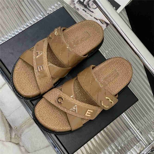 

fashion women's sandals 2023 channel luxury brand letter logo summer women's high heels men's casual student flats 012-02, Black