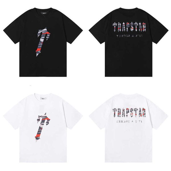 

design trendy trapstar colorful camo letter printing short sleeve t-shirt for men and women high street half, White;black