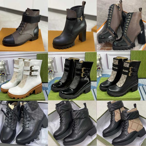 

women's ankle boot print martin desert boots designer luxury beige and ebony 100% genuine leather quilted lace-up winter shoes rubber l, Black