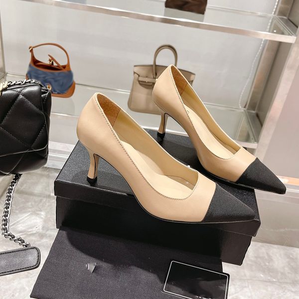 

womens dress shoes stiletto heels 7.5cm single shoe dress shoes pointed stitching hardware letter dress shoes office brand designer casual s, Black