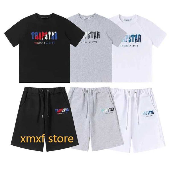 

men's t-shirts summer trapstar printed cotton t-shirt men beach shorts sets streetwear tracksuit men's sportswearmen's, White;black