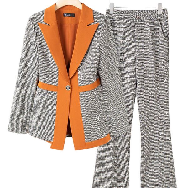

women's suits blazers v-neck bling sequins outfits women lady office business uniform blazer suit work wear 230426, White;black