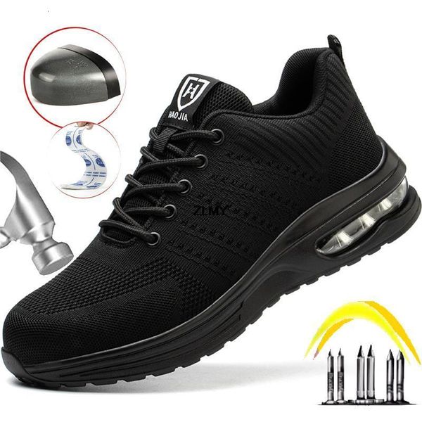 

safety shoes breathable safety shoes men women steel toe work boots air cushion working sneaker puncture proof safety work boots security 23, Black;brown
