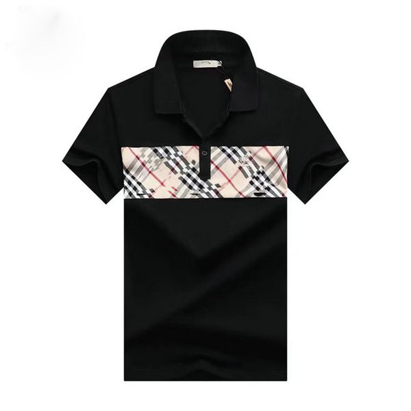 

fashion mens polo shirt luxury burrerys men short sleeve t shirt cotton blend geometric plaid summer polos neck business casual shirt m-3xl#, White;black