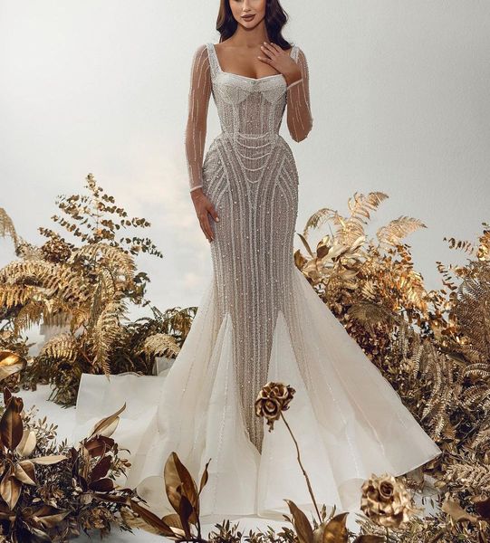 

mermaid prom dresses long sleeves bateau appliques sequins beaded floor length diamonds 3d lace hollow pearls evening dress bridal gowns plu, Black