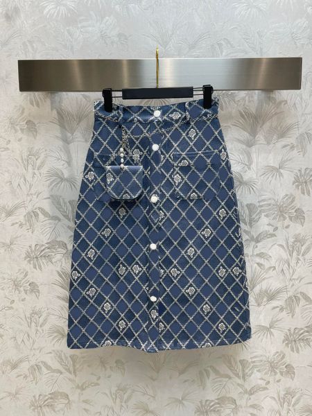 

2023 skirts luxury brand new summer women fashion denim embroidery casual skirt with mini bag high waist pocket pencil skirt, Black;pink