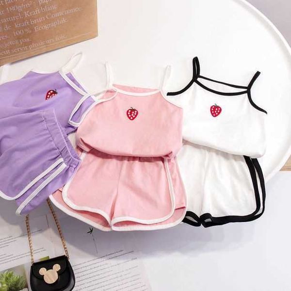 

clothing sets summer girls camisole shorts suits children's leisure wear home clothes casual baby girl vest sets clothing kids two piec, White
