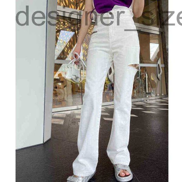

women's jeans designerdenim cotton ants straight light color high waist ordinary washed urban casual white women's jeans with hole, Blue