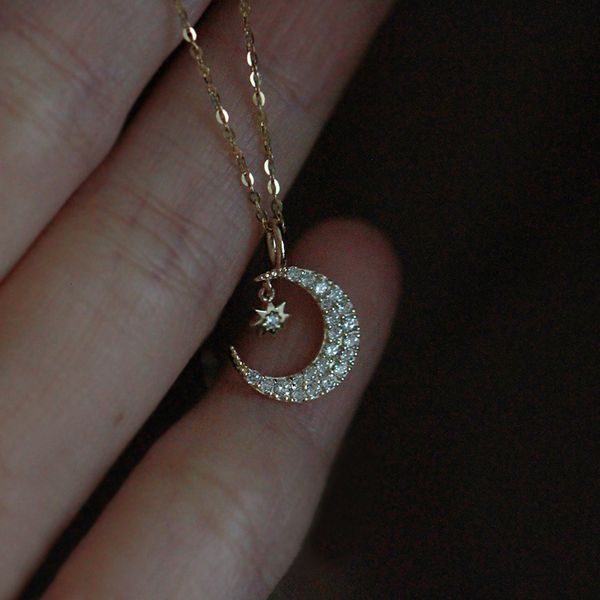 

pendant necklaces hi man 925 sterling silver pave zircon star moon pendant necklace women 14k gold plated sweet romantic party gift jewelry