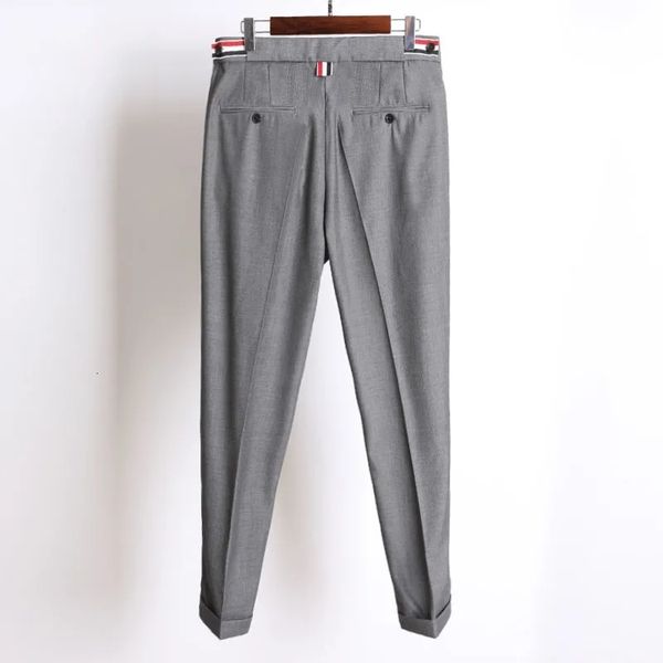 

men's pants mens trousers tweed suit pants male classic office gentleman grey business slim fit casual long pant men male clothing 2304, Black