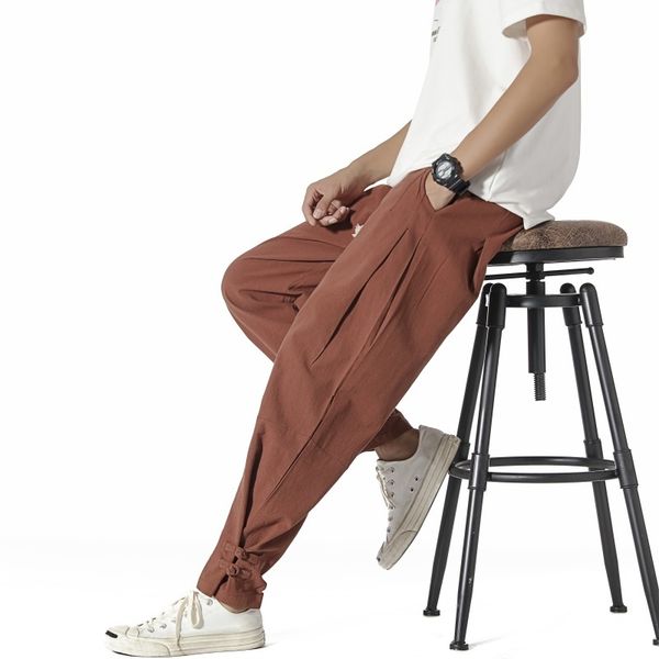 

men's pants arrival japanese-style men's baggy bloomers pants cotton and linen harem pant men solid ankle banded trousers male m66, Black