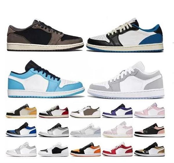 

basketball shoes men women jumpman 1 1s low retro unc university blue hyper royal drak mocha light smoky grey pine green shadow outdoor casu, Black