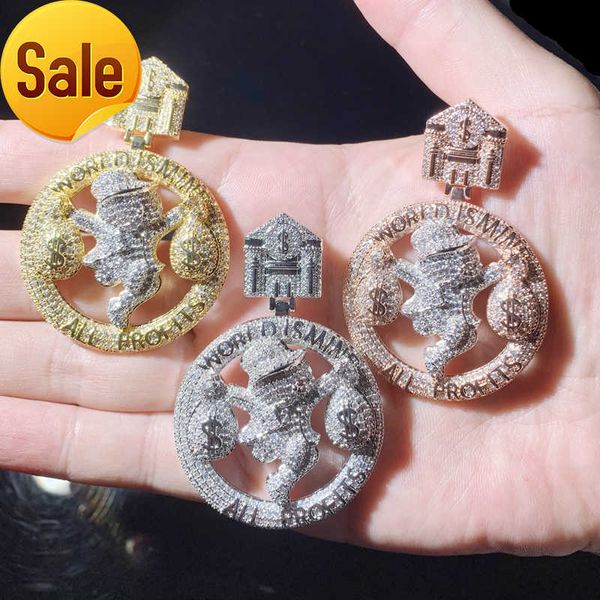 

iced out full cz stone paved pendant plated gold rose silver circus money bag pendants fit cuban chain necklace for men women hip hop neckla