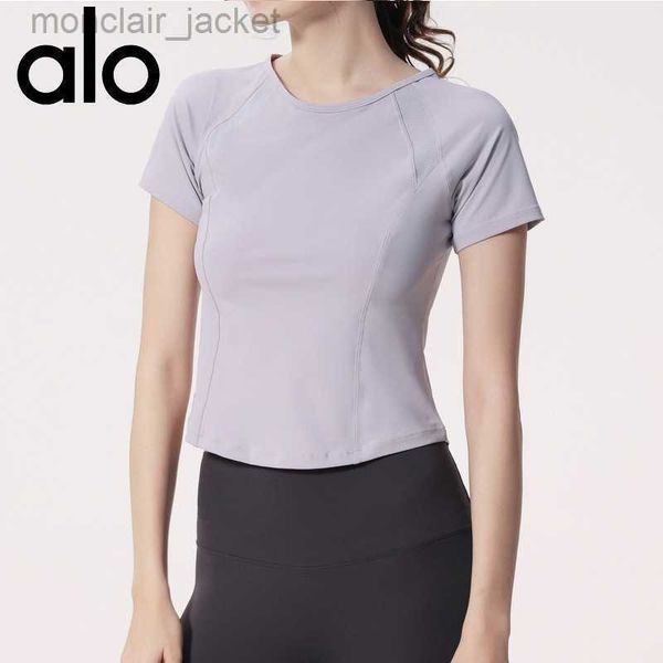 

desginer alos yoga t shirt summer suit women's thin short sleeve running breathable fitness wearing casut-shirt outside, White