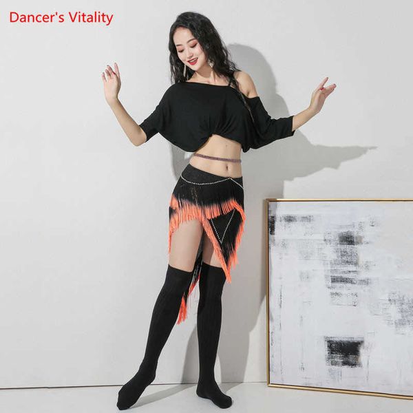 

two piece dress belly bance suit modal short sleeve or tassel skirt practice clothes female temperament performance exercise clothing j23042, White