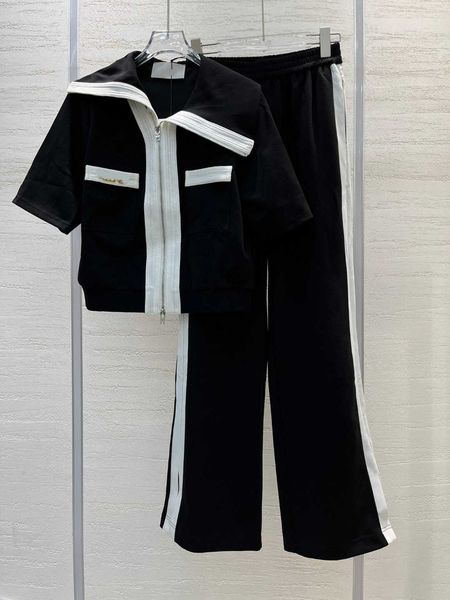 

23ss womens tracksuits womens designer clothing casual suit splicing lapel zipper elastic-waist trousers set women clothes, White
