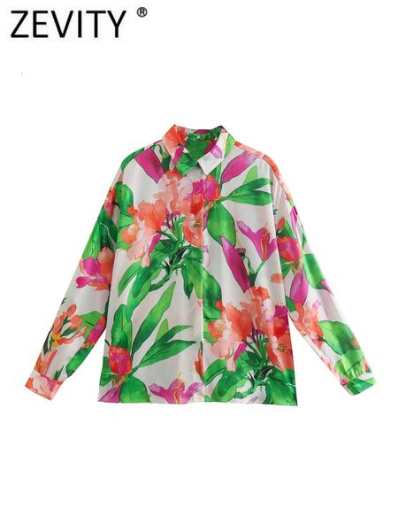 

women's blouses shirts zevity women fashion tropical leaves floral print smock blouse office lady side split breasted casual blusas che, White