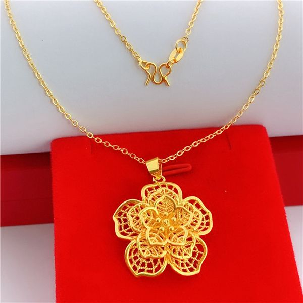 

women pendant chain with flower design fashion filigree jewelry 18k yellow gold filled wedding party classic accessories, Silver