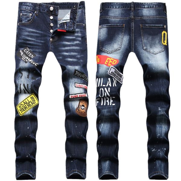 

mens jeans stree dsquare mens luxury designer denim jeans d2 men denim jeans dsquare embroidery pants fashion holes trousers mens clothing d, Blue