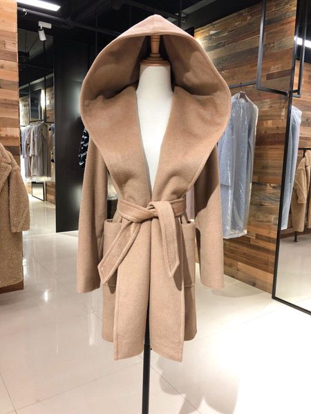 

fur winter spring mid long coat women new loose water ripple cashmere coat women hooded collar blue coat casual elegant coat, Black