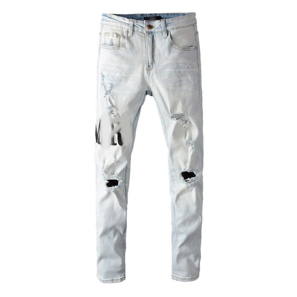 

men jeans hole light blue dark grey italy brand man's long pants trousers streetwear denim skinny slim straight biker jean real p diam