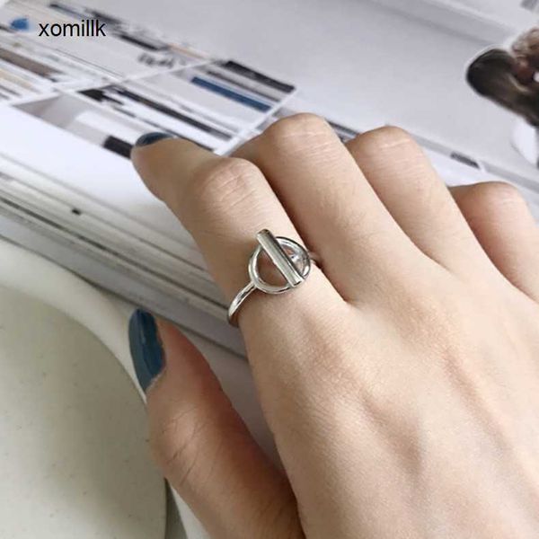 

hermm designer necklace band rings 925 silver plated korean smooth face simple and versatile geometric circle opening adjustable female 5mv4