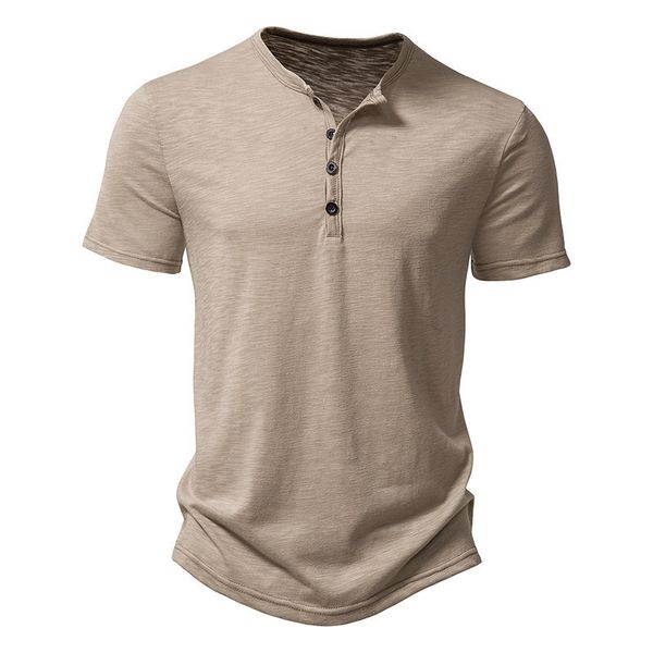 

Mens t shirt designer shirt tshirt polo shirt Henley Collar Summer Men Casual Solid Color Short Sleeve T Shirt for Men Polo men High Quality Mens TShirts Black size 2XL, Khaki