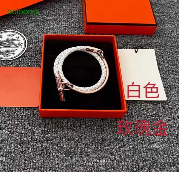 

hemrres designer bracelet fashion new style personalized versatile woven copper buckle bracelet 2023 autumn winter double layer leather 3aaf, Black