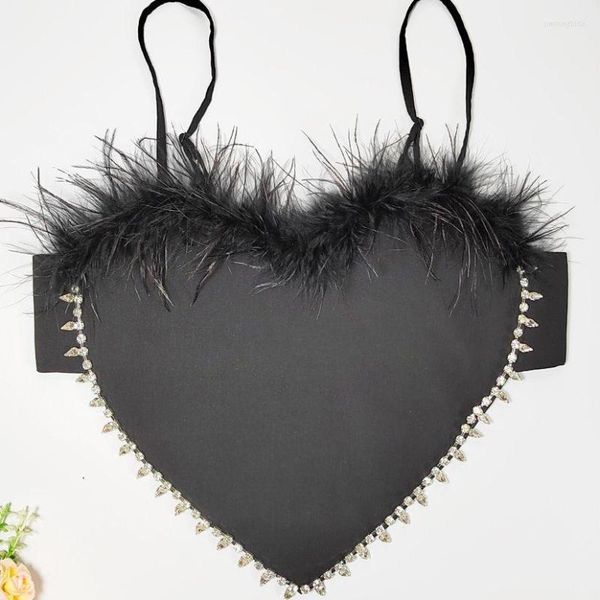 

women's tanks 2023 summer patchwork feather diamond vest for women sleeveless black tank female fashion clothing y3846, White