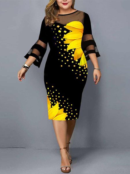 

dresses women party dress 2022 plus size woman clothing street summer fashion casual for women's clothes print flowers dresses, Black