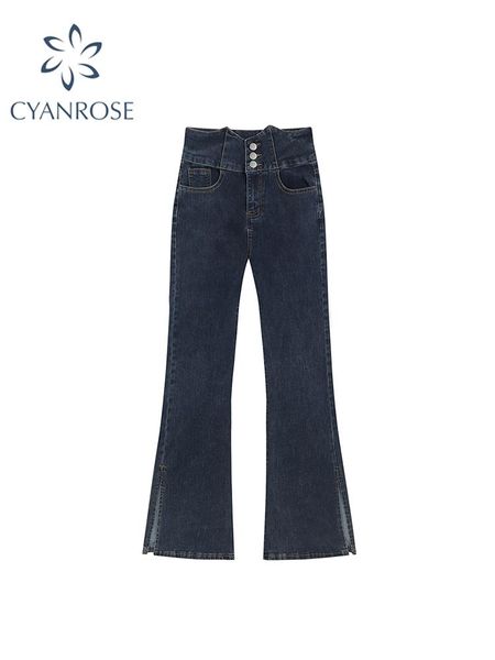 

jeans women jeans fashion ins streetwear casual flare pants tide autumn female vintage high waist wide leg split long denim trousers, Blue