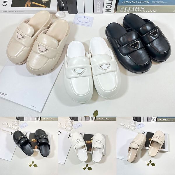 

fashion womens mule shoes prad soft lining leather sandals slippers mules slides black desert yellow women lady scuffs indoors outdoor fashi