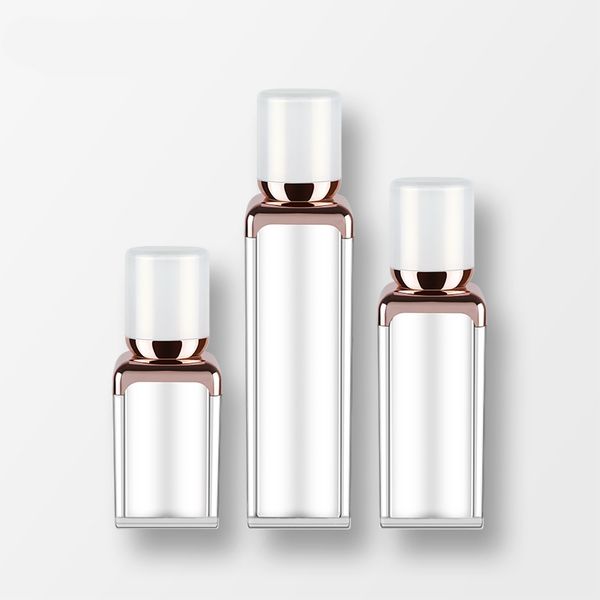 

15ml 30ml 50ml square acrylic airless bottle for lotion emulsion foundation liquid cosmetic packing pearl white+rose gold