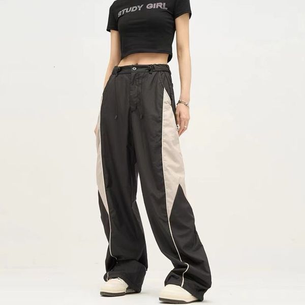

men's pants y2k vintage baggy cargo pants women hip hop streetwear striped wide leg joggers sweatpants oversized 90s retro track pantal, Black