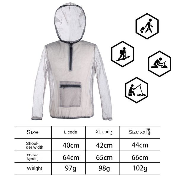 

outdoor ultralight mesh hooded bug jacket anti-mosquito see through protective mesh shirt insect shield for camping hiking
