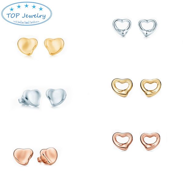 

initial designer luxury silver heart tiffan stud earrings for women fashion original brand jewelry couple gift, Golden;silver
