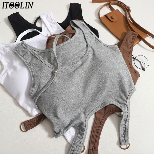 

camisoles tanks itoolin cotton women tank with bra pad irregular hem crop knitted solid camisole for women motion tank 230426, Black;white
