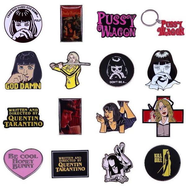 

pins brooches famous american director quentin tarantino movie enamel pin 90s movie fans lapel metal women brooch gift wholesale w0426, Gray