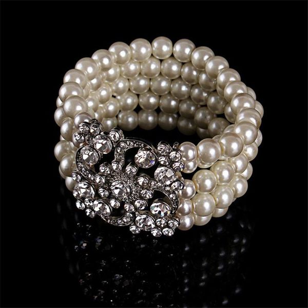 

beaded faux pearl multilayer bracelet bridal cuff bangles women charm jewelry for wedding accessories 1pclot 230425, Black