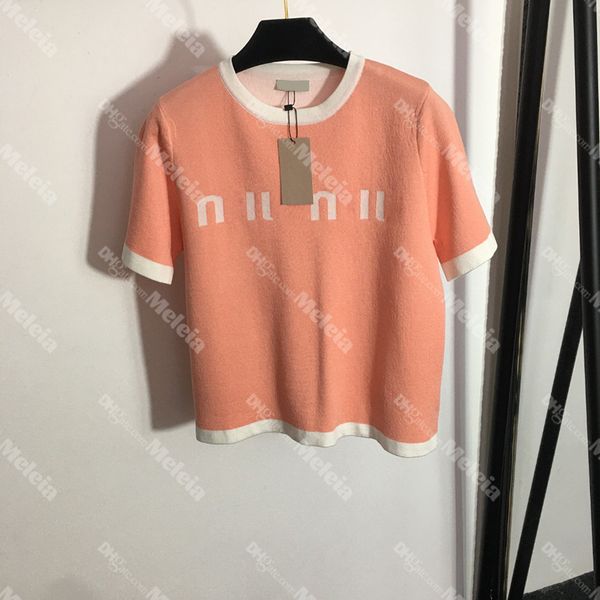 

letter jacquard knits womens knitted tees summer regular ladies loose casual breathable female t shirts, White