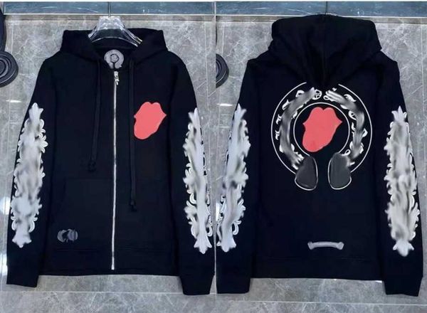 

classic luxury women's jackets designer zipper sweatshirts heart horseshoe cross print brand ch hoodies men chromes coat casual pullove, Black