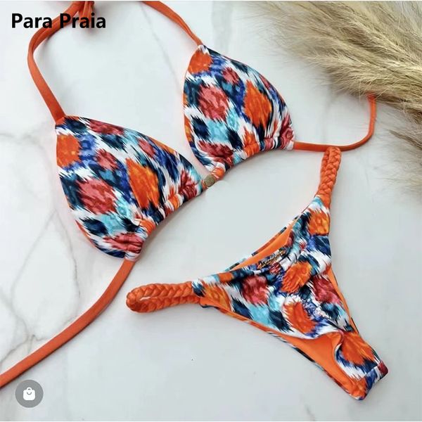 

women's swimwear para praia blue print halter bikini set high cut swimsuit women swimwear bandage brazilian bathing suit 230425, White;black